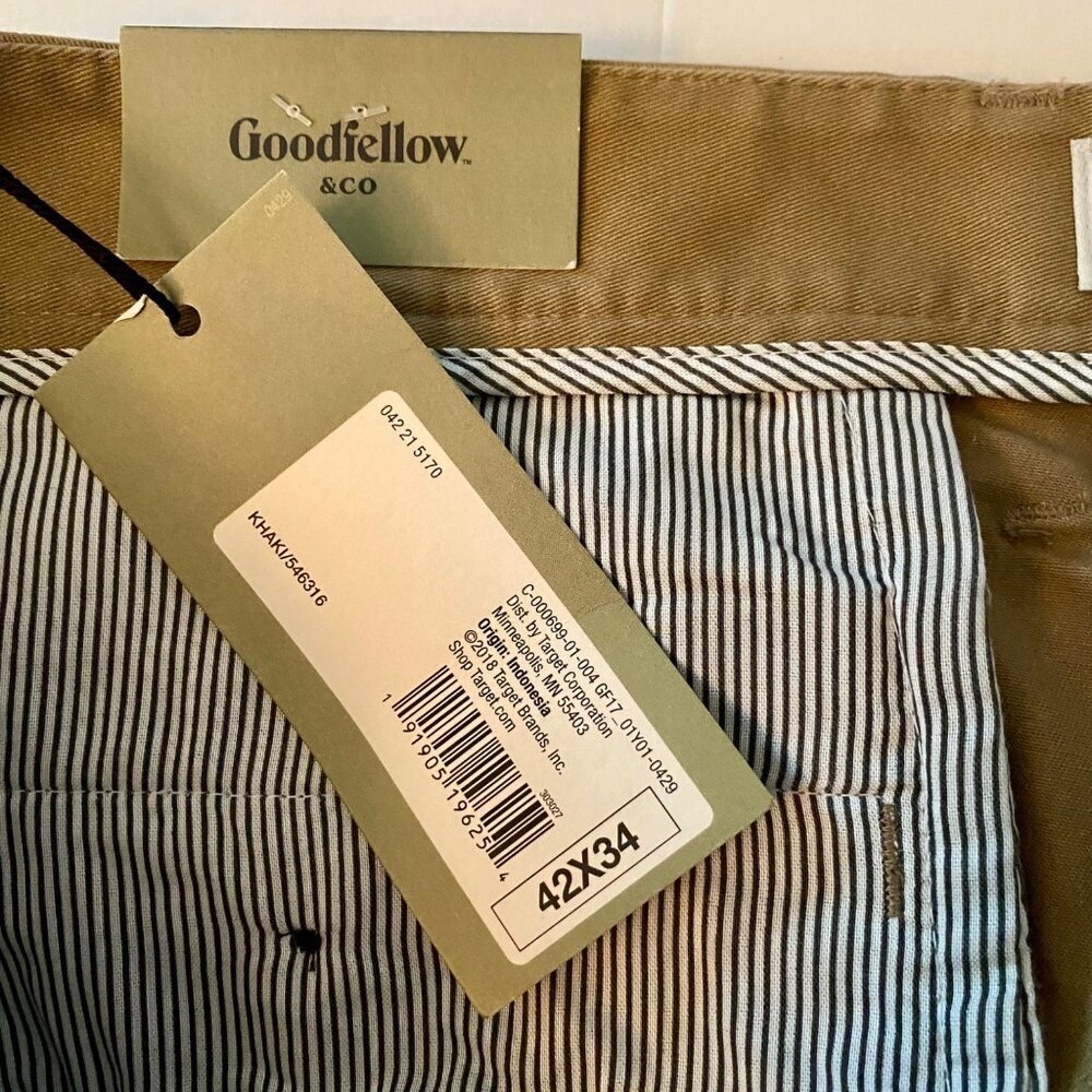 Goodfellow & Co Mens Skinny Chino Pants 42x34 Khaki Slim Fit Stretch NEW NWT - Picture 3 of 11